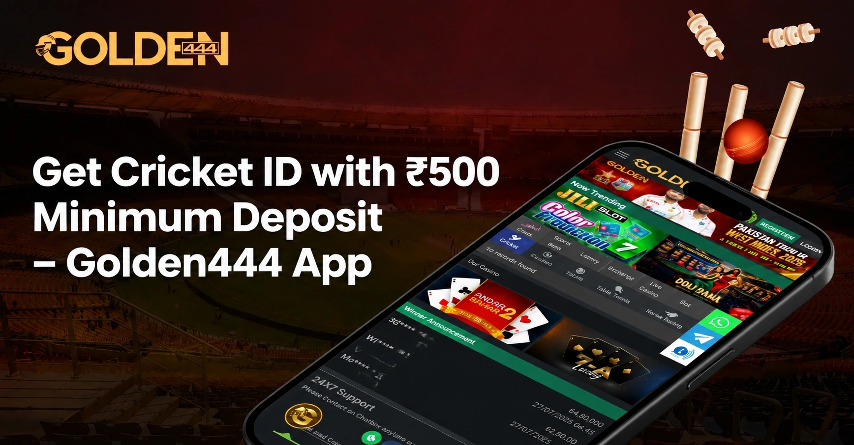 Get Cricket ID with ₹500 Minimum Deposit Golden444 App